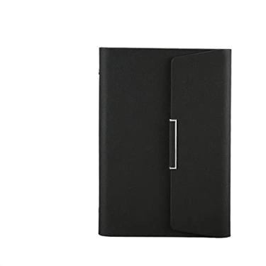 Imagem de Caderno espiral de couro A5 capa dura organizador organizador 6 pastas de escritório papelaria de escritório bloco de notas caderno, preto, 1 peça