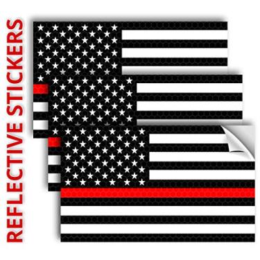 Imagem de 3 peças de adesivo vermelho reflexivo com a bandeira americana – 12,7 x 7,6 cm – adesivos de bombeiro – decalques de bombeiro dos EUA – decalques de linha vermelha da bandeira dos EUA – Fire Lives Matter para-choque de janela para carro caminhão