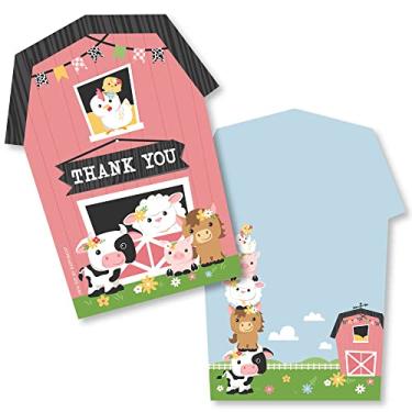 Imagem de Big Dot of Happiness Cartões de agradecimento em forma de animais da fazenda para meninas – Cartões de agradecimento para chá de bebê rosa ou festa de aniversário com envelopes – Conjunto de 12