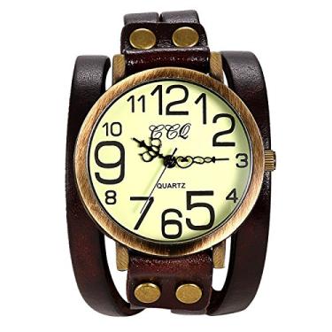 Imagem de Lancardo Marcadores árabes grandes femininos vintage multicamadas pulseira de couro pulseira relógio de pulso Browm preto verde laranja, Marrom, Movimento de quartzo