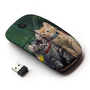 Imagem de KawaiiMouse [Mouse óptico sem fio 2,4 G] Lindo filhote gatinho verde bichinho peludo