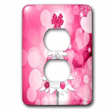 Imagem de 3dRose lsp_62829_6 Árvore de Natal rosa e branco com ornamentos de poinsétia e floco de neve Bokeh capa de tomada de fundo, multicolorido