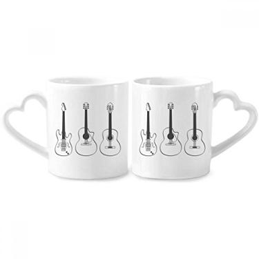 Imagem de Conjunto de canecas de porcelana para casais, guitarra e instrumentos musicais para guitarra, coração