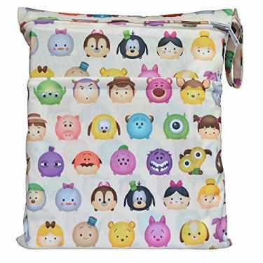 Imagem de Bolsa úmida e seca para fraldas de bebê, reutilizável, com dois bolsos com zíper (cabeça de desenho animado), Moderno