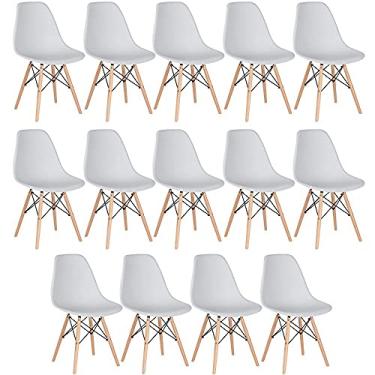 Imagem de Loft7, Kit - 14 x cadeiras Charles Eames Eiffel Dsw - Base de madeira clara - Cinza claro