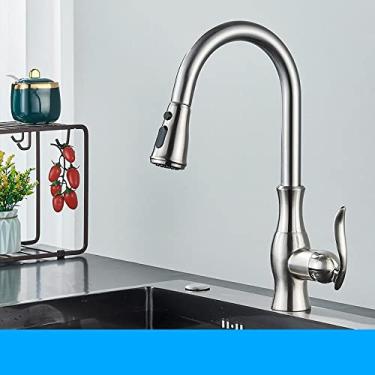 Imagem de Torneiras de cozinha pretas extraíveis torneira misturadora de pia de cozinha alavanca única torneira misturadora de água guindaste para cozinha misturador de rotação 360, TIPO B, escova de níquel