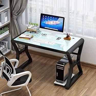 Imagem de Mesa de computador Mesa de computador de mesa simples, mesa de quarto em casa, escrivaninha simples, mesa de estudo, mesa de vidro temperado, mesa de escritório pequena, mesa de estudo em casa simples