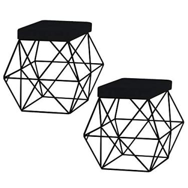 Imagem de Kit 2 Puffs Decorativo Sala de Estar Base Preto Trixie Veludo Preto - Gran Belo