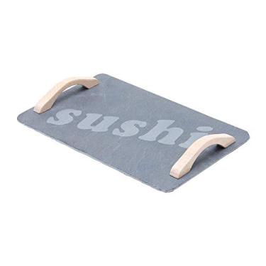 Imagem de Bandeja Travessa para Sushi em Ardosia 30cm com Alças Madeira