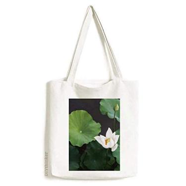 Imagem de Fresh Lotus Leaf Plant Picture Nature Tote Canvas Bag Bolsa de compras casual