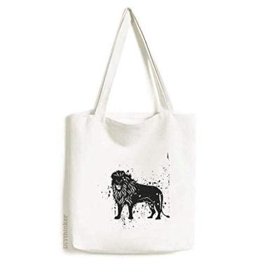 Imagem de Bolsa sacola de lona preta e branca simples de leão mexicano bolsa de compras casual