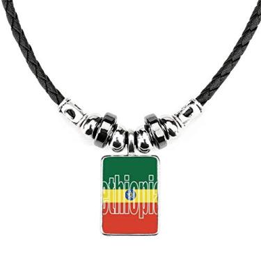 Imagem de DIYthinker Colar com nome da bandeira do país da Etiópia Joia Torque Pingente de corda de couro