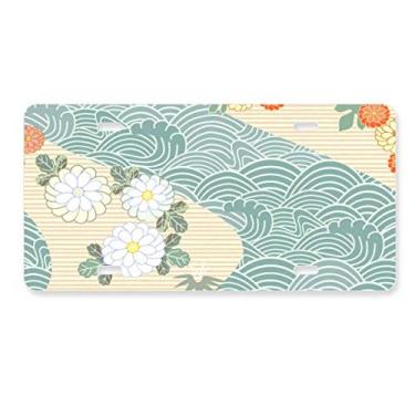 Imagem de DIYthinker Etiqueta de aço inoxidável para decoração de placa de licença japonesa com estampa de folhas de flores