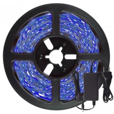 Imagem de Fita Led 5050 Azul 300 Leds 5 Metros 12V Ip65 C/Silicone + Fonte - Zxc