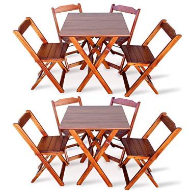 Imagem de KIT 2 JOGOS DE MESAS DOBRÁVEIS 70X70 COM 4 CADEIRAS IMBUIA - TARIMATÃ