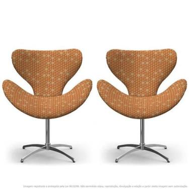 Imagem de Kit 02 Cadeiras Egg Colmeia Marrom E Laranja Poltrona Decorativa Com B