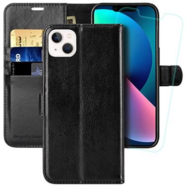 Imagem de MONASAY Capa carteira para iPhone 14 Plus 5G, [protetor de tela de vidro incluído] [bloqueio de RFID] Capa de celular de couro com suporte de cartão de crédito 6,7 polegadas Preto