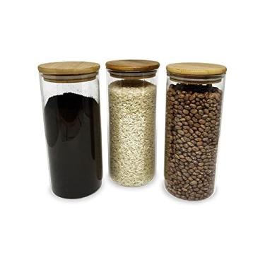 Imagem de Potes De Vidro p/Mantimentos 800ml c/Tampa Bambu - 3 pçs