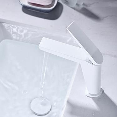 Imagem de Torneira para lavatório de banheiro Torneira para pia preta Torneira misturadora para lavatório Quente frio lavatório Cachoeira Torneiras misturadoras, branco