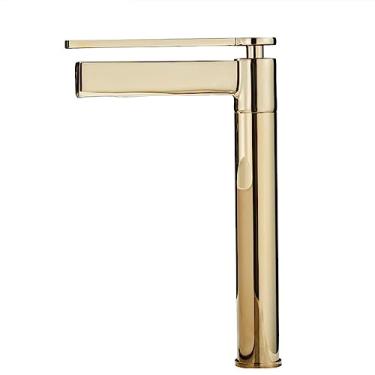 Imagem de Torneiras para lavatório Deck Montado no banheiro Torneira de latão Misturador de alça única Torneira quente e fria Misturador para pia Torneira para lavatório Sanita, alta dourada