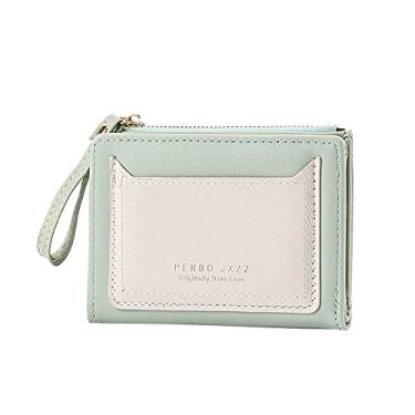 Imagem de Carteira de chave moda feminina ID carteira curta cor sólida bolsa com zíper vários compartimentos para cartão bolsa clutch (verde, tamanho único)