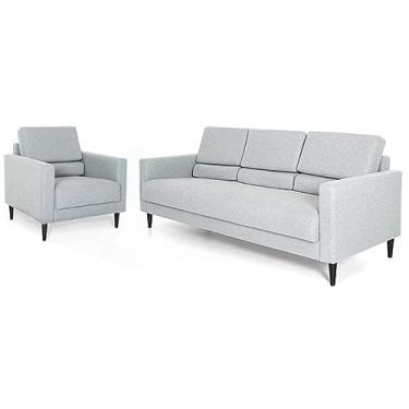 Imagem de Jogo de Sofá 3 Lugares e Poltrona Herval Spirit Desmontáveis, Linho Cinza