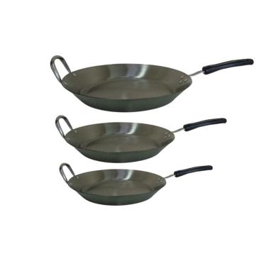 Imagem de Kit Frigideiras em Aço Inox Cabo Baquelite Chapa 2mm Fritura