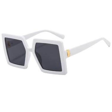 Imagem de Moda quadrada óculos de sol feminino óculos de grandes dimensões retro óculos de sol masculino marca de luxo óculos uv400 sol óculos gradiente tons, branco preto, um tamanho