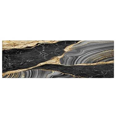 Imagem de Tapete de corredor de cozinha, textura de mármore preto dourado arte moderna abstrata tapete antiderrapante tapete de porta tapete para lavanderia cabeceira banheiro quarto 45 cm x 159 cm