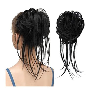 Imagem de Mulheres Bun Scrunchies Extensões de rabo de cavalo desgrenhado, coque bagunçado, extensões de rabo de cavalo elástico com elástico encaracolado, rabo de cavalo, peruca para mulheres Pão (Color : Jet