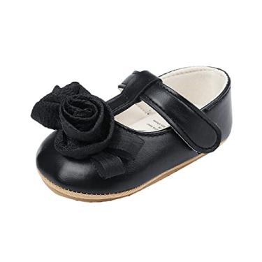 Imagem de Sapatos para meninas tamanho 1 bebê meninas lindas flores sapatos infantis sandálias sapatos únicos sapatos de bebê sem cadarço, Preto, 12 Months Infant