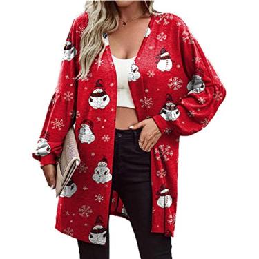 Imagem de Casaco Feminino Casual Com Frente Aberta, Punhos Justos Leves e Elegantes, Roupa Externa Com Frente Aberta de Natal, Manga Comprida para Uso Diário No Inverno (M)