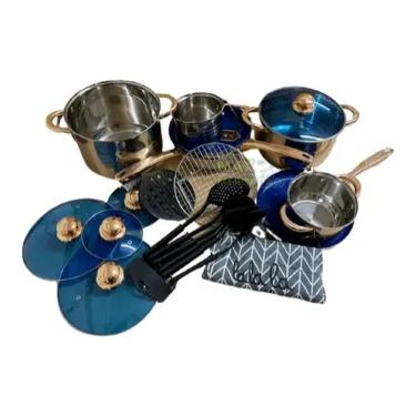 Imagem de Jogo De Panelas Alemã Aço Cirúrgico 23 Peças Azul