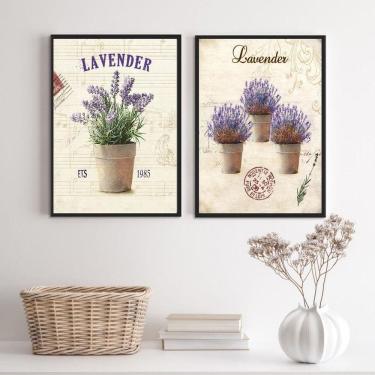 Imagem de Kit 2 Quadros Decorativos Vasinhos Lavanda 45X34Cm - Vidro