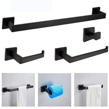 Imagem de Kit 4 Acessórios Para Banheiro Lavabo Aço Inox Porta Toalhas Preto Fosco