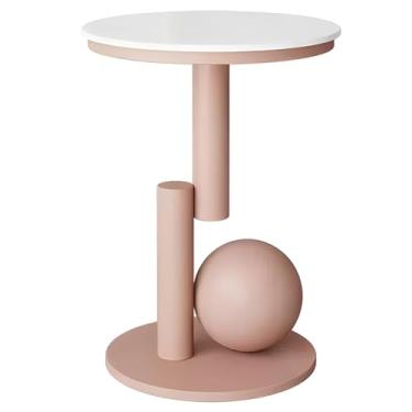 Imagem de Mesa Lateral Redonda, Mesa Lateral Moderna Feita De Laje De Rocha E Metal, Mesa Final Para Sala De Estar, Varanda, Quarto, Escritório (Color : Pink, Size : 13.77x15.74x21.65in)