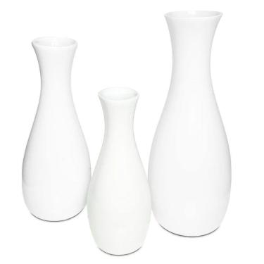 Imagem de Trio Vasos Garrafas Grandes Em Cerâmica Decorativa - Branca