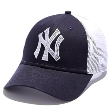 Imagem de New Era Boné feminino NY New York Yankees 9FORTY com logotipo de strass, boné snapback, azul marinho, branco, Azul-marinho, branco, Tamanho Único