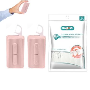 Imagem de Palitos de fio dental 2 estojos - 120 palitos superfinos para adultos - Prováveis ferramentas de higiene bucal dentária para viagens - profissional contra cáries dentárias (rosa)