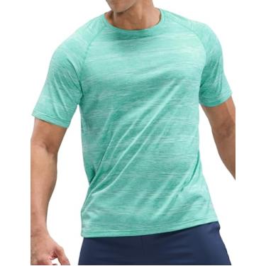 Imagem de MIER Camisetas masculinas de treino dry fit, camiseta atlética, manga curta, gola redonda, academia, poliéster, absorção de umidade, Verde mesclado, 3G