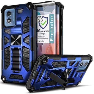Imagem de WDHD Compatível com Motorola Moto G Play 2024 com protetor de tela de vidro temperado (cobertura máxima), proteção total [grau militar] capa resistente com suporte integrado (azul)