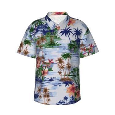 Imagem de Acomfory Camisa masculina havaiana manga curta verão praia tropical estilo temática férias camisa masculina casual abotoada, Árvore tropical 1, G