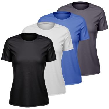 Imagem de Kit 4 Camisetas Feminina Dry Manga Curta Proteção UV Slim Fit Básica Academia Treino Fitness-Feminino