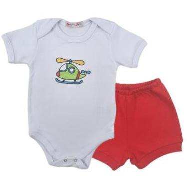 Imagem de Conjunto Body Manga Curta Bordado Helicóptero e Short Tapa Fralda - Roupa Bebê Menino-Masculino