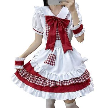 Imagem de Lainuyoah Roupa de empregada feminina plus size Halloween Oktoberfest com cadarço cosplay anime vestido francês fantasia fantasia Lolita fantasia avental vermelho, 4GG