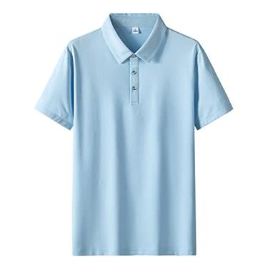 Imagem de Polos de golfe masculinos algodão cor sólida camisa esportiva slim-fit leve absorção de umidade seca manga curta esporte moda (Color : Blue, Size : XXXL)