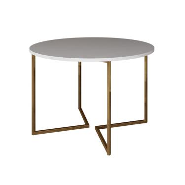 Imagem de Mesa de Jantar Industrial Redonda Branca 110cm Base V Dourada 