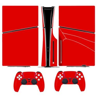 Imagem de Adesivo de película para console de disco fino PS5 capa de decalque de vinil protetor para PS5 Slim Controller (vermelho)