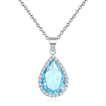 Imagem de Sumonyo Colares com pingente de gota de diamante para mulheres cristais pedra do mês de nascimento bijuteria presentes para mulheres, banhado a ouro 17,92 + corrente de 5 cm, Metal, Cristal