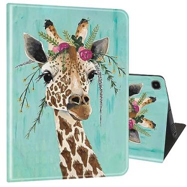 Imagem de Capa para Samsung Galaxy Tab S6 Lite 10,4 polegadas 2022/2020 (SM-P610/P613/P615/P619), capa de corpo inteiro com suporte multi-ângulo ultrafino com função despertar/dormir - girafa com arnês floral